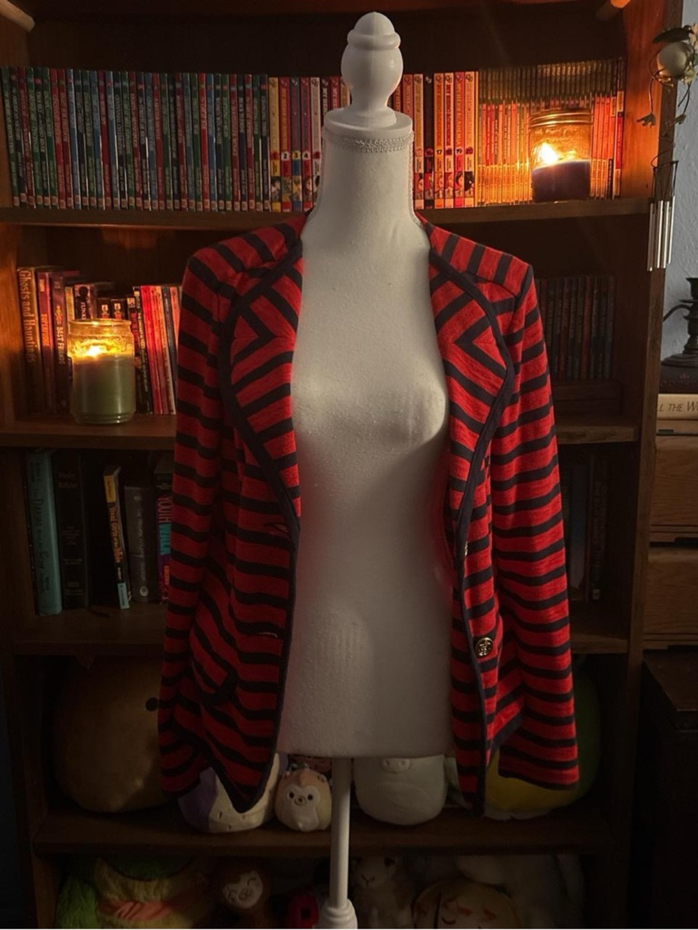 Striped Red and Navy Women's Blazer Jacket - Picture 2 of 4
